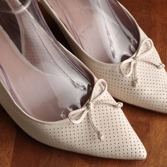 Kate Spade Heels Womens SZ 7.5B Cream Trish Slingback Leather Perforated Shoes - Picture 4 of 15